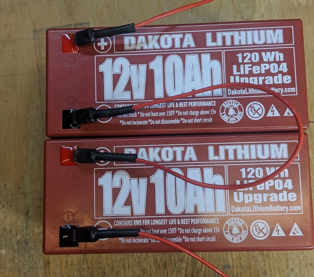 Two 12 volt batteries wired in series to make 24 V
